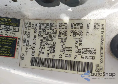 2010 Nissan Frontier Se from USA, damaged, VIN 1N6AD0CU0AC409300